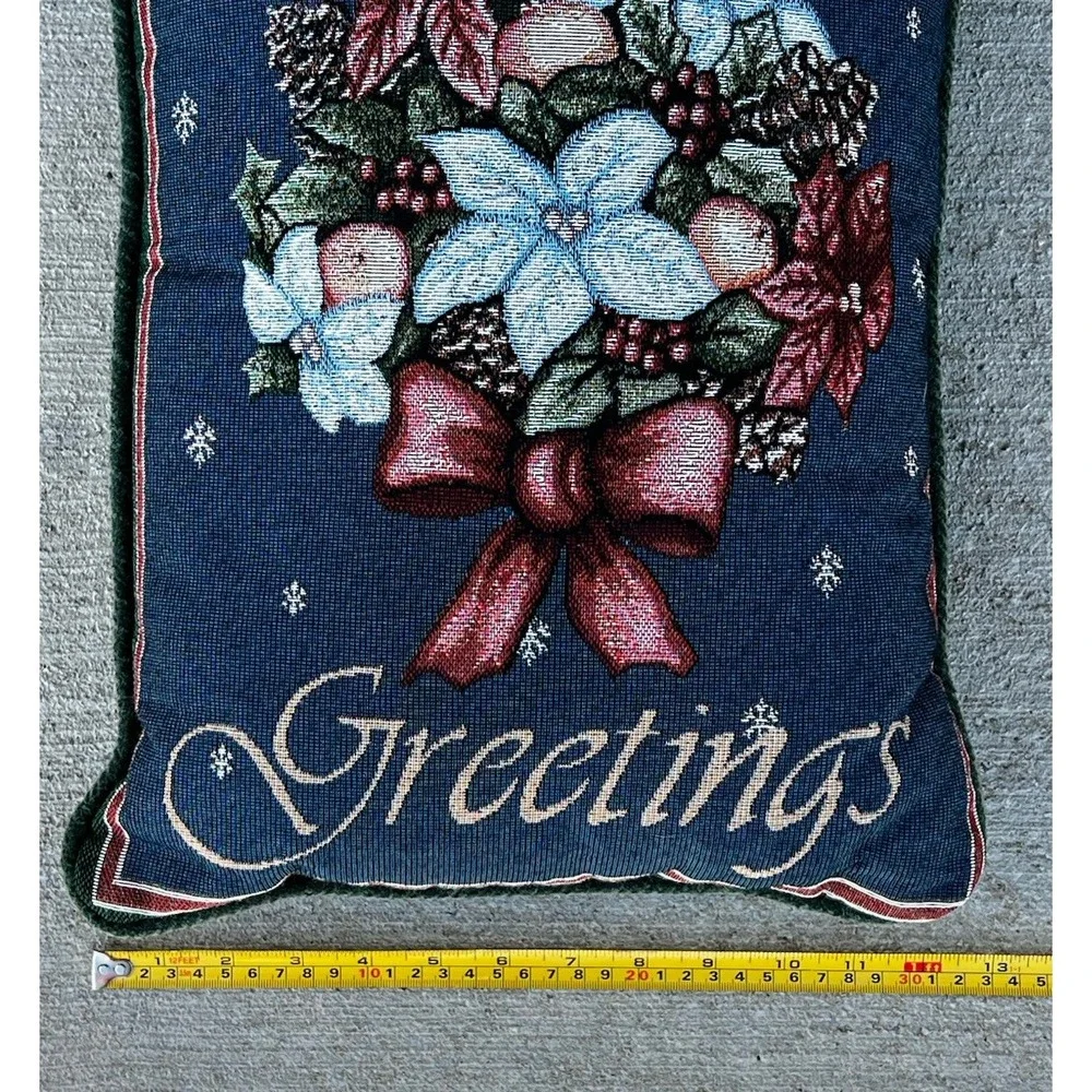 Seasons Greetings Decorative Pillow Lumbar Tapestry Christmas Poinsettia Flowers